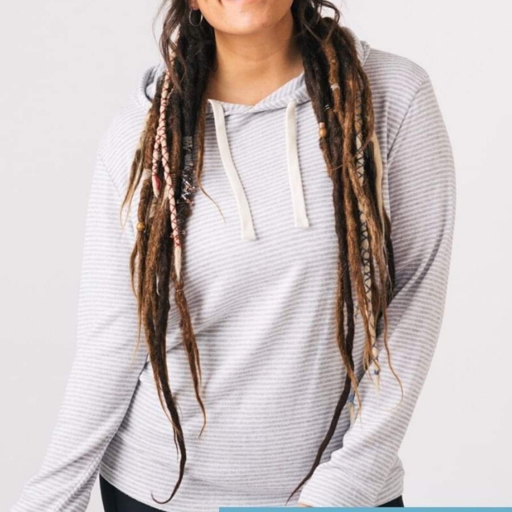 ZYIA Gray and White striped Boyfriend Hoodie